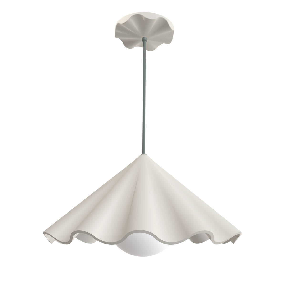 Fleur No. 7 porcelain pendant light with Sage cord and hardware, raw porcelain shade