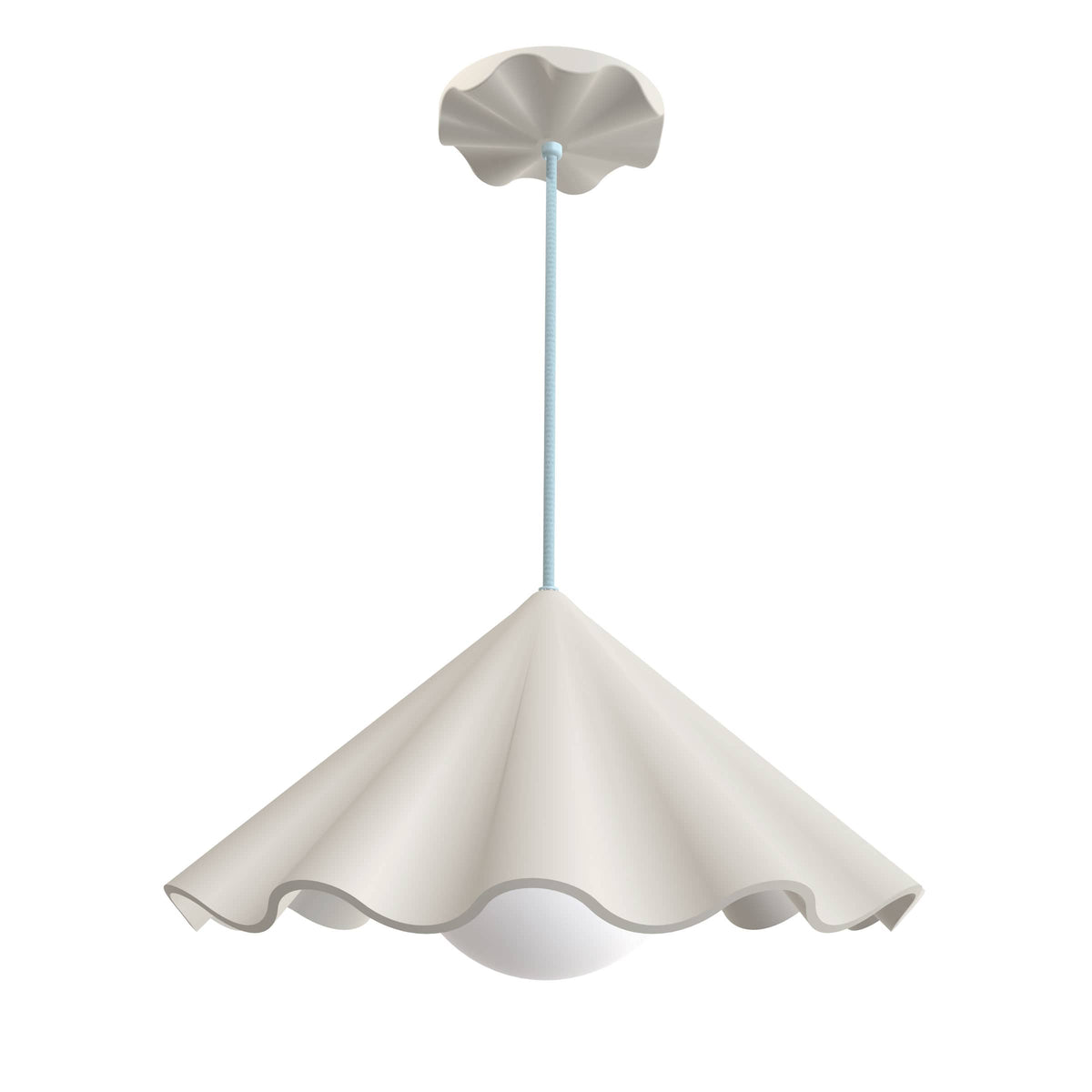 Fleur No. 7 porcelain pendant light with Shale cord and hardware, raw porcelain shade