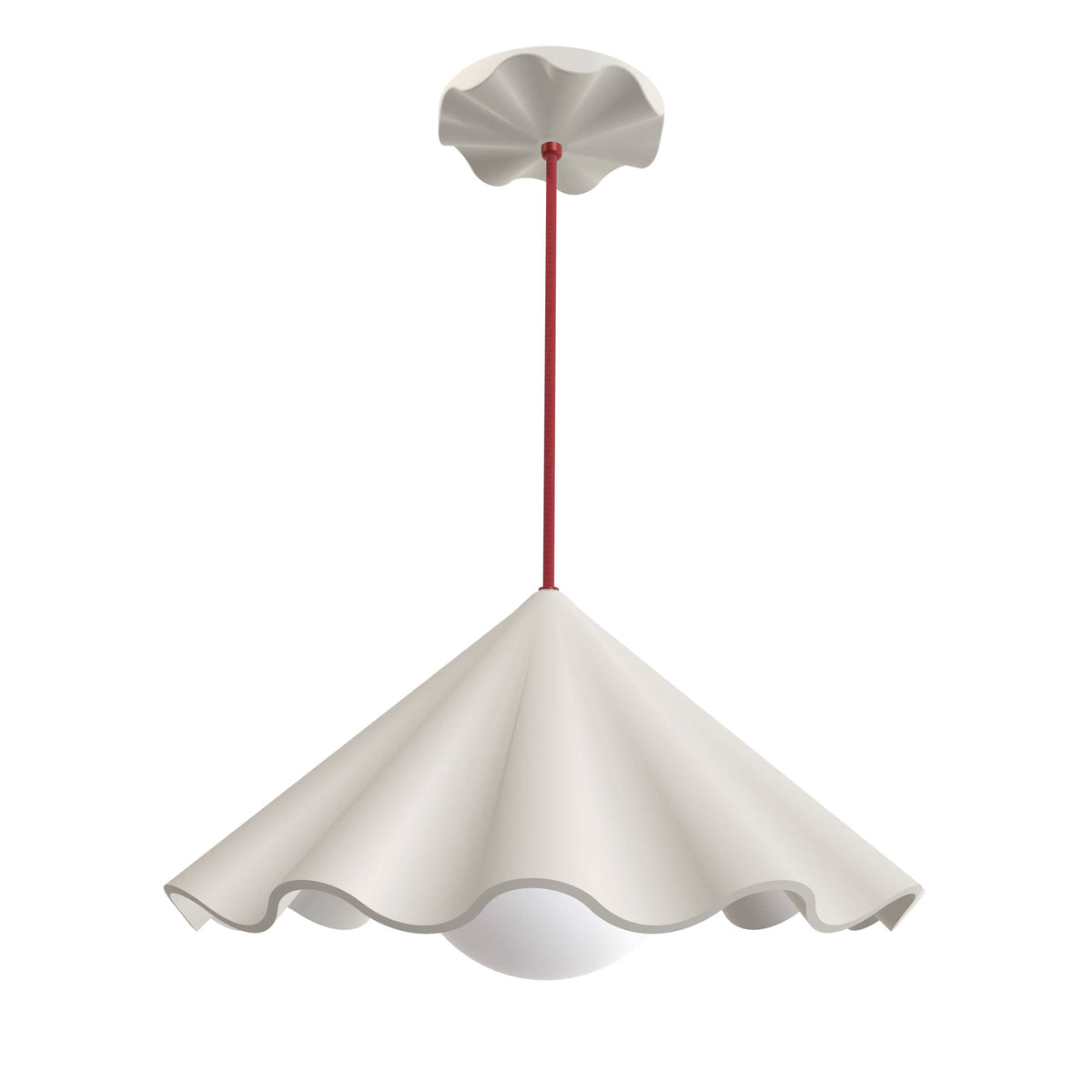 Fleur No. 7 porcelain pendant light with Cardinal cord and hardware, raw porcelain shade
