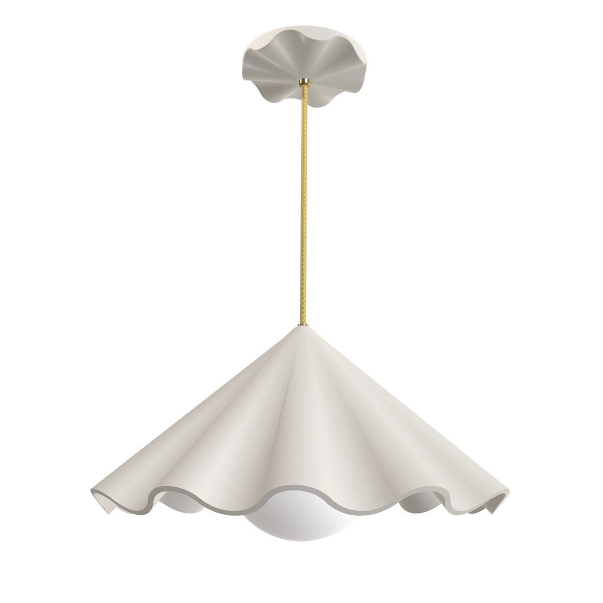 Fleur No. 7 porcelain pendant light with Brass cord and hardware, raw porcelain shade