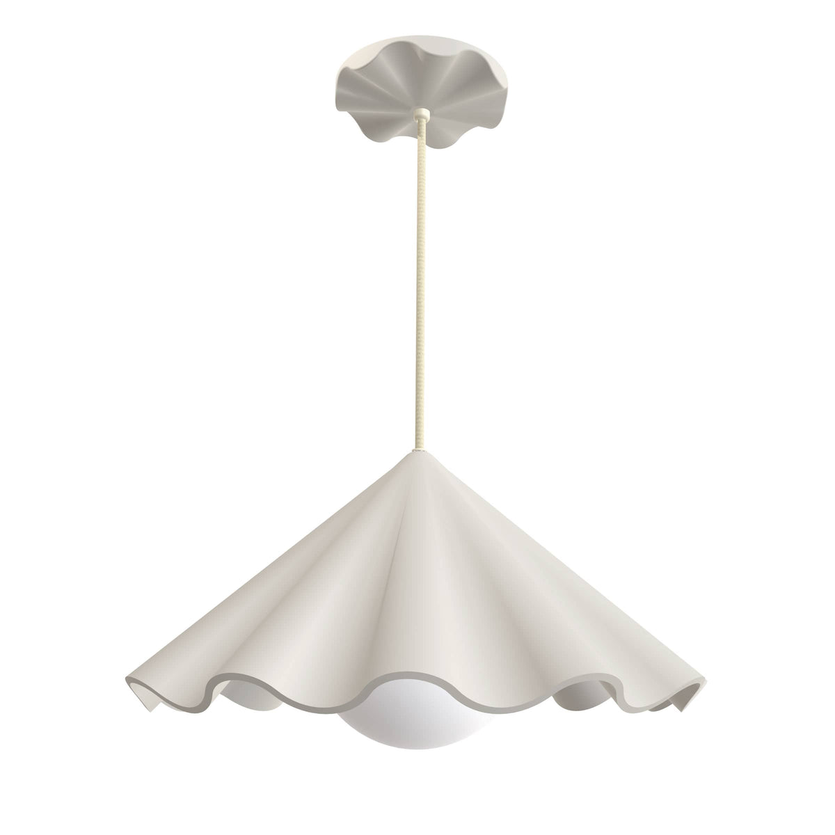 Fleur No. 7 porcelain pendant light with Pale Yellow cord and hardware, raw porcelain shade