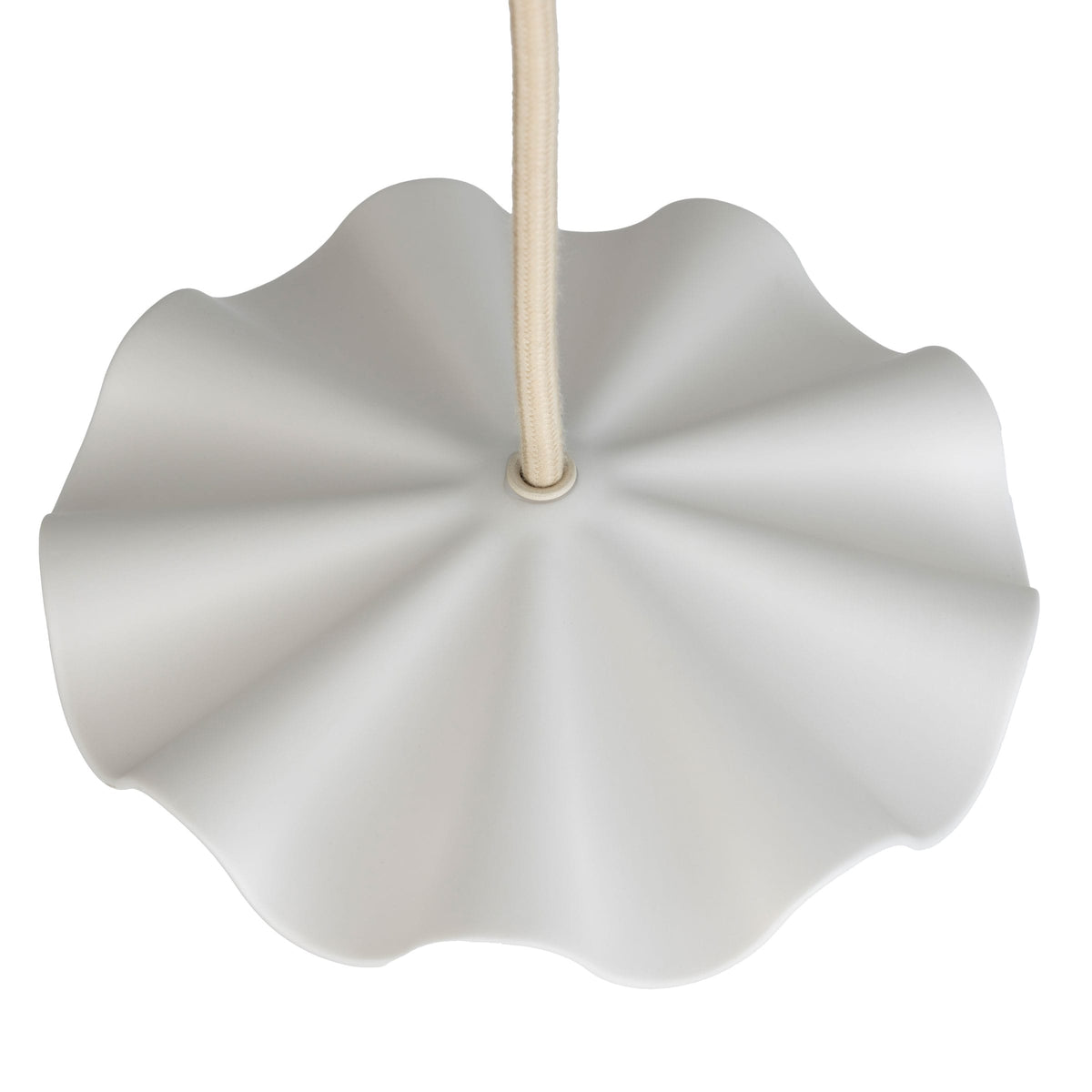 Fleur No. 1 porcelain mini pendant light with Canvas cord and hardware, fluted raw porcelain shade