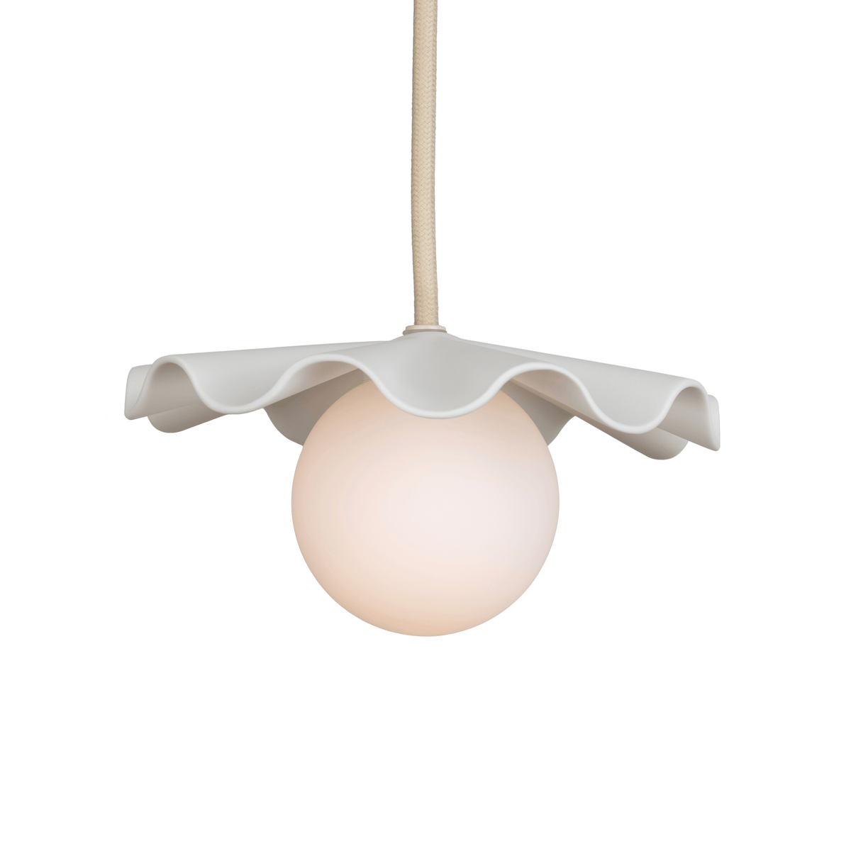 Fleur No. 1 porcelain mini pendant light, raw porcelain shade with Pale Yellow cord and hardware