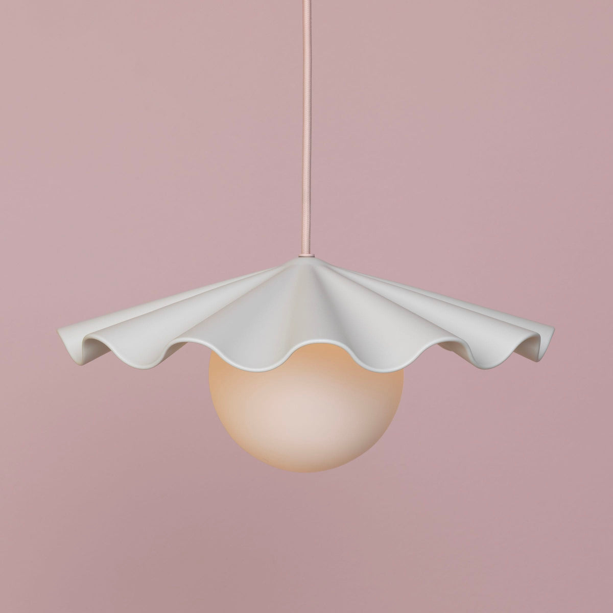 Fleur No. 3 porcelain pendant light with Quartz cord and hardware, fluted raw porcelain shade