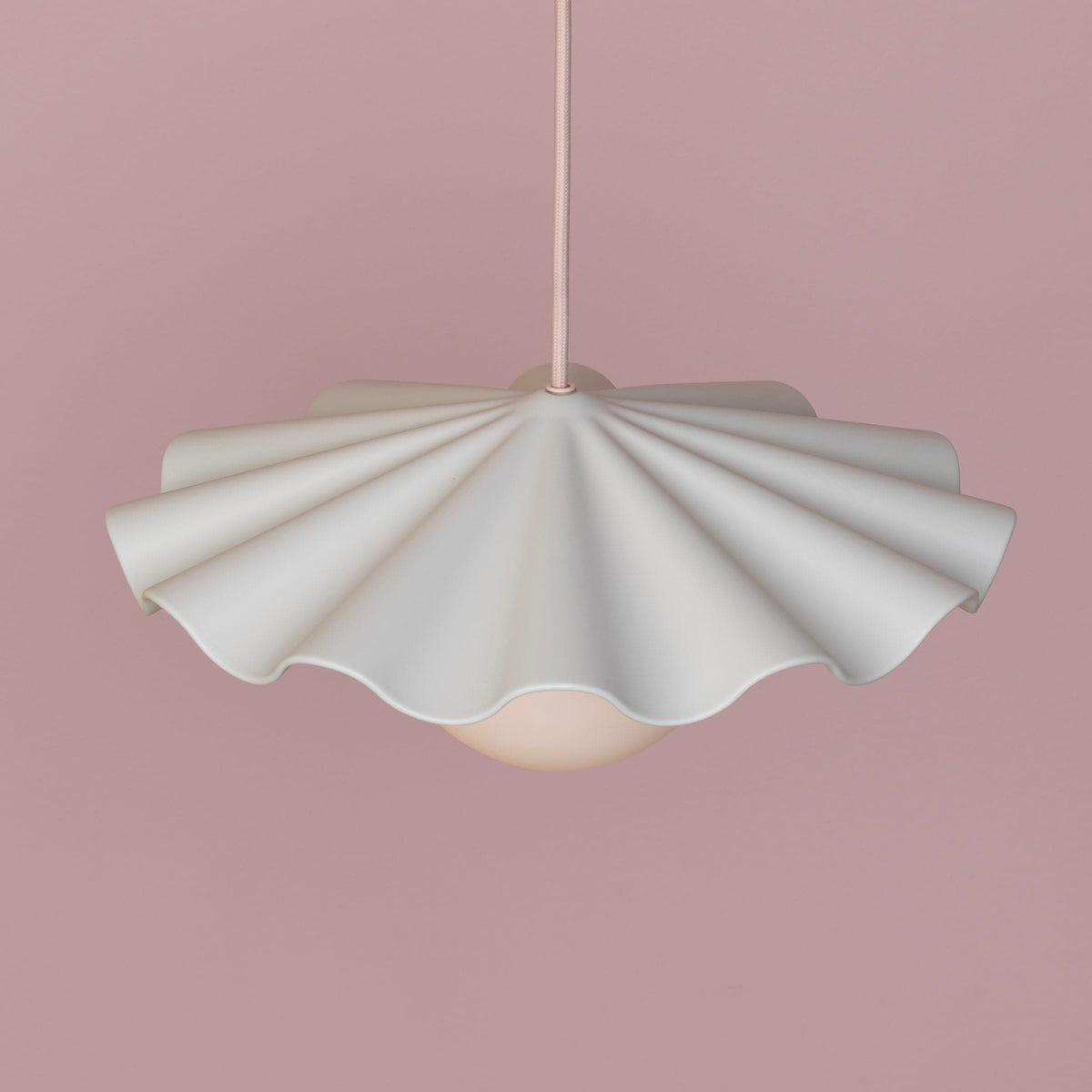 Fleur No. 3 porcelain pendant light with Quartz cord and hardware, fluted raw porcelain shade