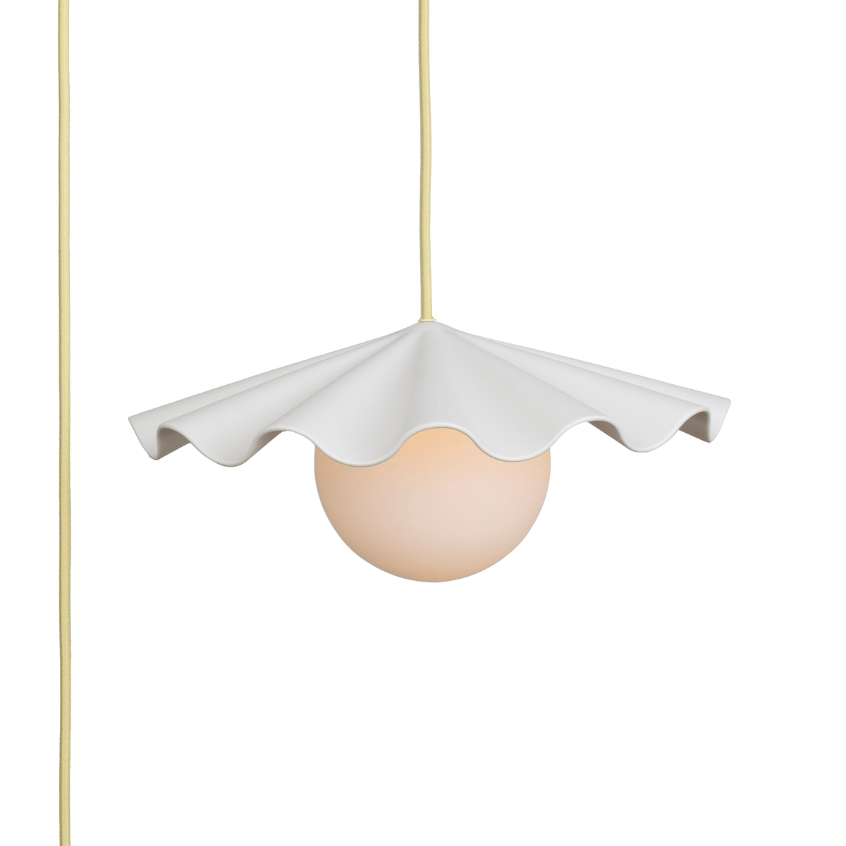 Fleur No. 3 plug-in porcelain pendant light, raw porcelain shade with Pale Yellow cord and hardware