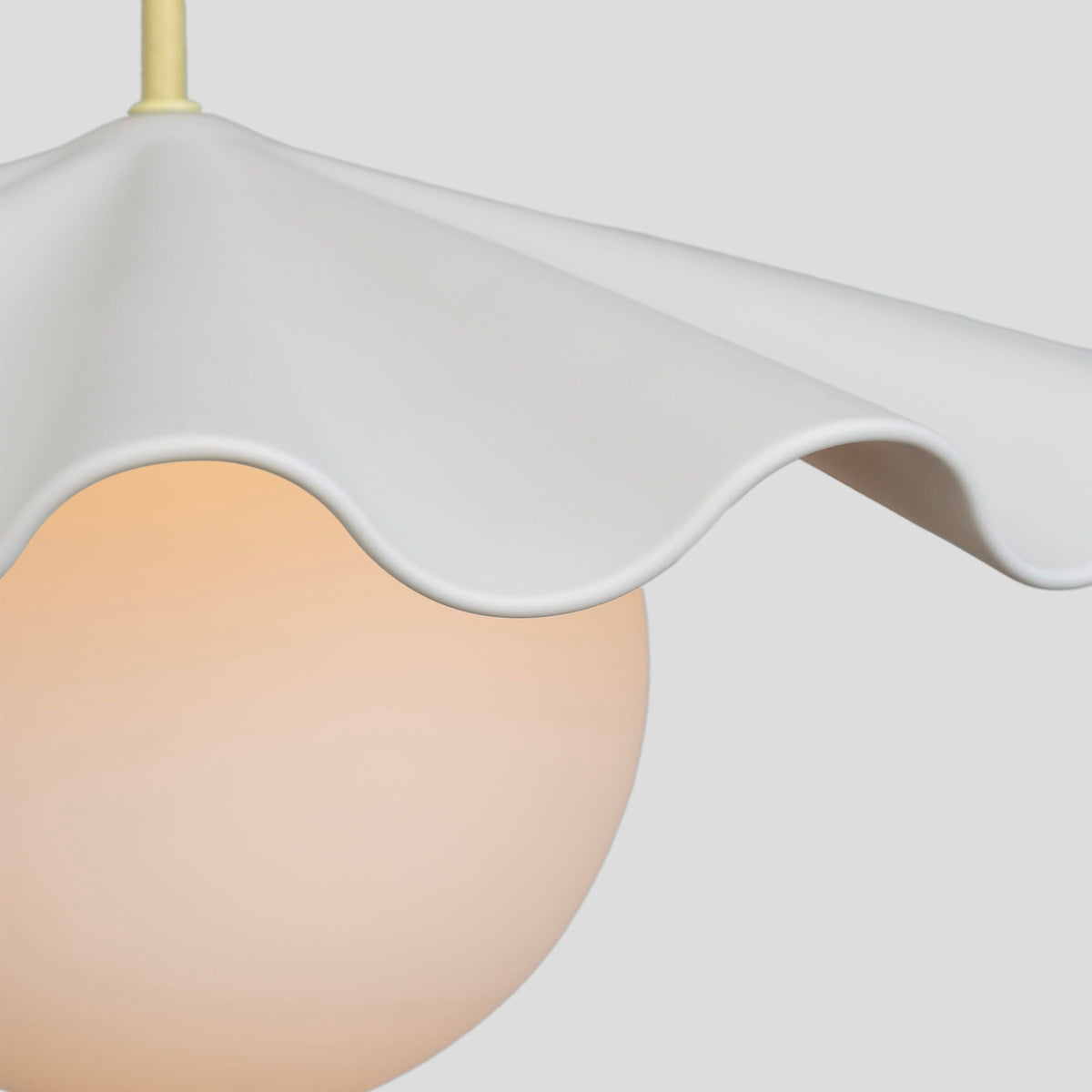 Fleur No. 3 plug-in porcelain pendant light, raw porcelain shade with Pale Yellow cord and hardware
