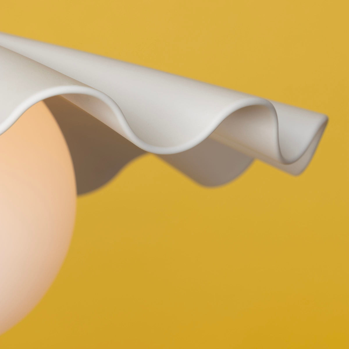 Fleur No. 3 plug-in porcelain pendant light with Pale Yellow cord and hardware, fluted raw porcelain shade