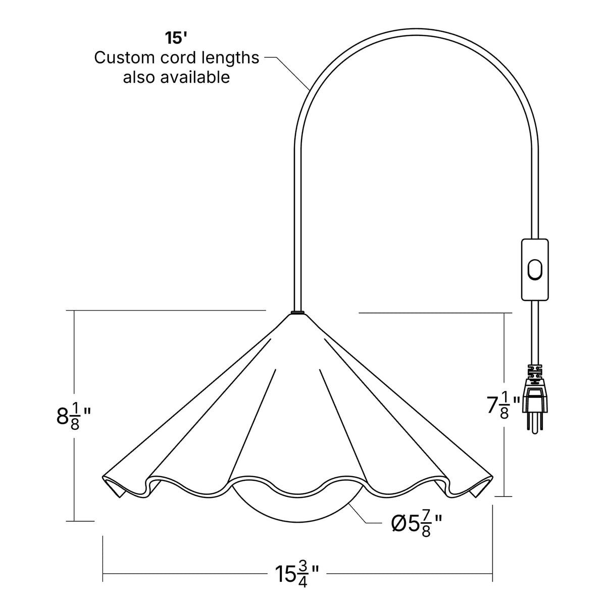 Fleur No. 7 plug-in porcelain pendant light dimensions drawing