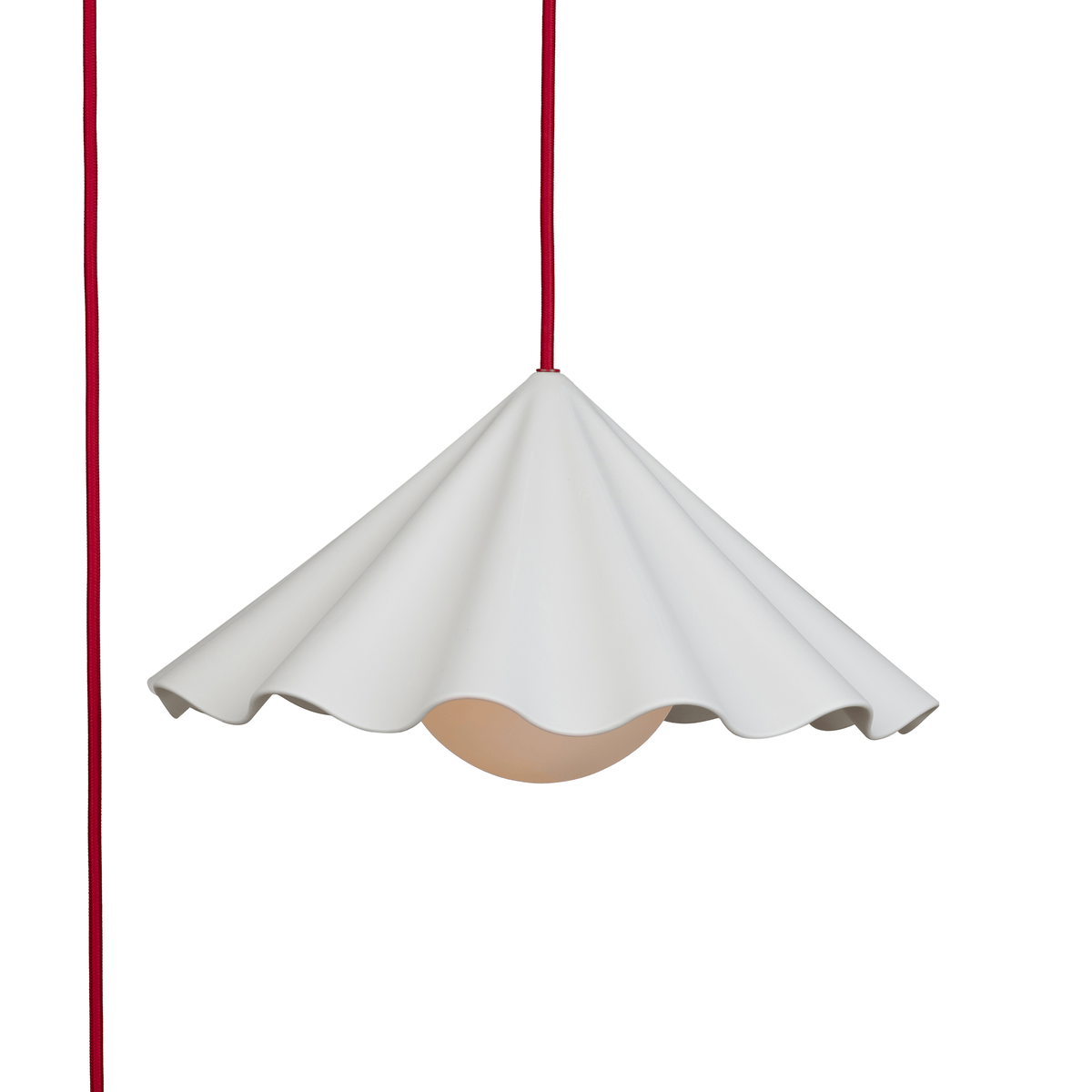 Fleur No. 7 plug-in porcelain pendant light, raw porcelain shade with Cardinal cord and hardware