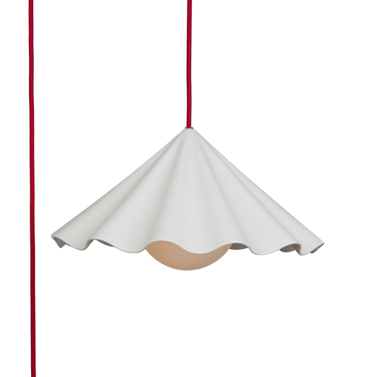 Fleur No. 7 plug-in porcelain pendant light, raw porcelain shade with Cardinal cord and hardware