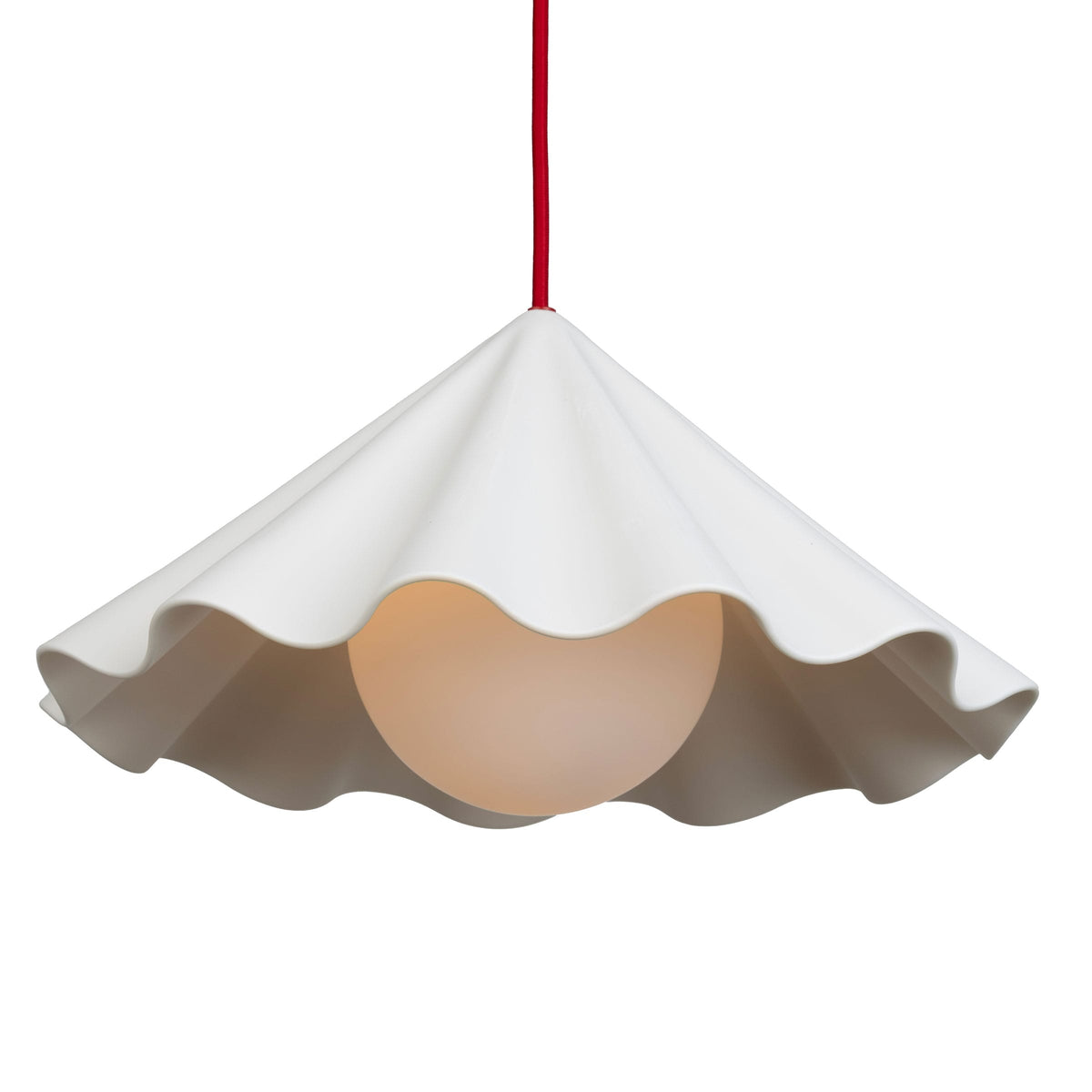 Fleur No. 7 plug-in porcelain pendant light, raw porcelain shade with Cardinal cord and hardware