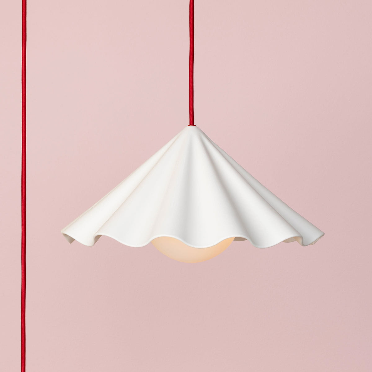 Fleur No. 7 plug-in porcelain pendant light with Cardinal cord and hardware, fluted raw porcelain shade