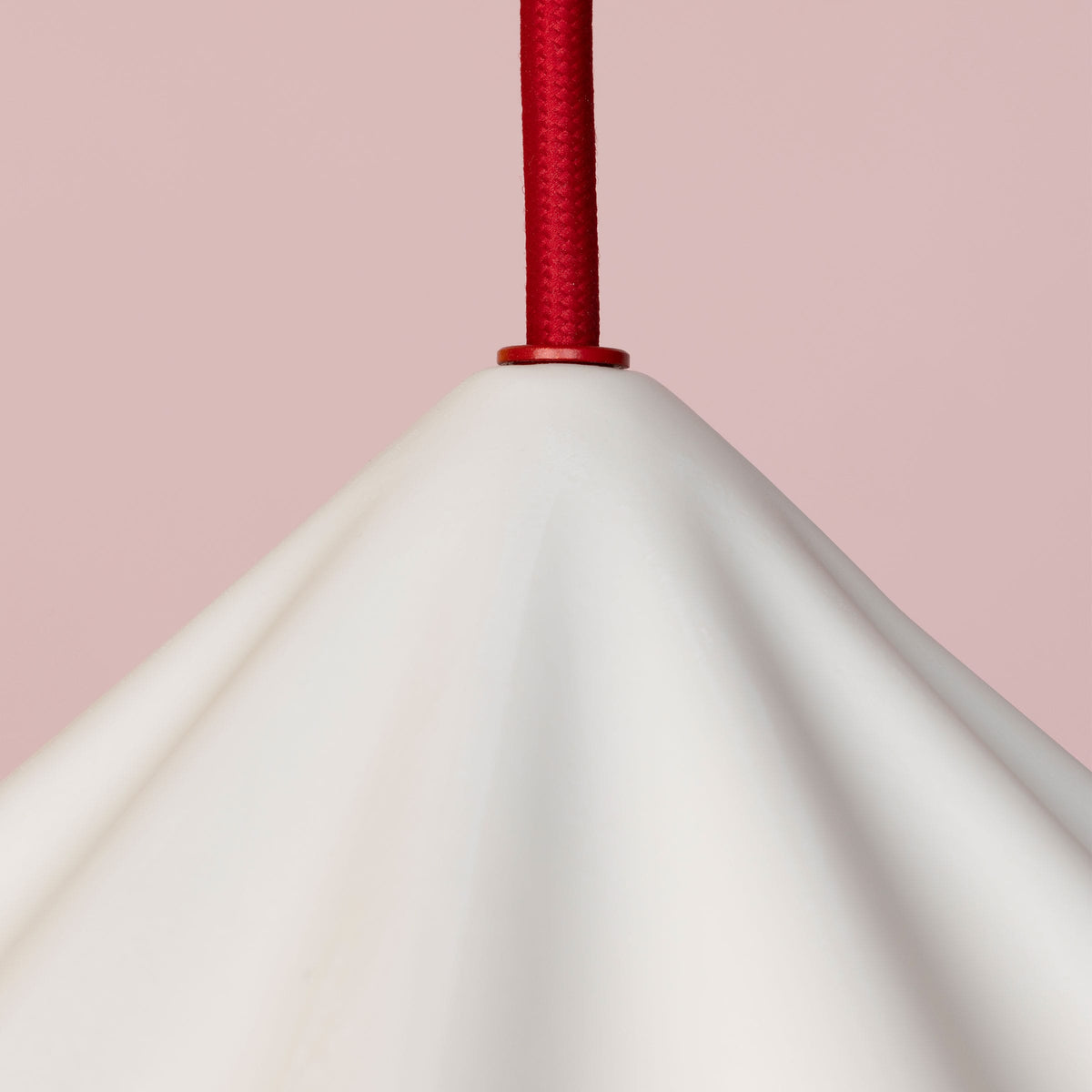 Fleur No. 7 plug-in porcelain pendant light with Cardinal cord and hardware, fluted raw porcelain shade