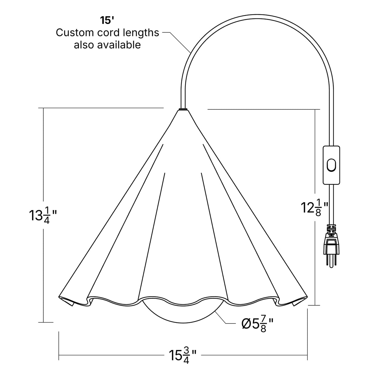 Fleur No. 12 plug-in porcelain pendant light dimensions drawing