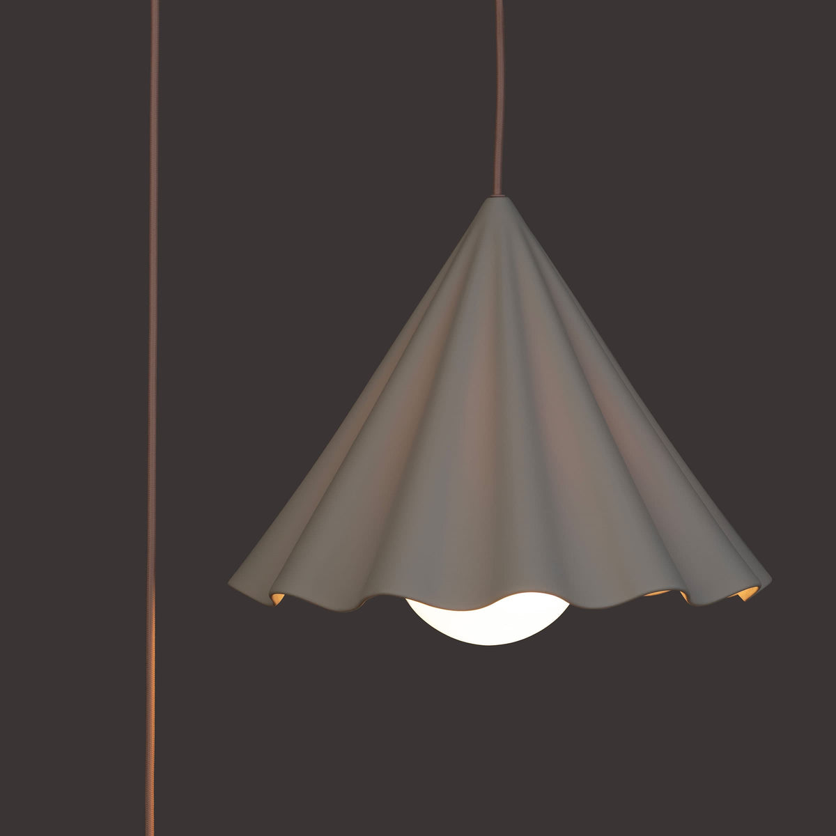 Fleur No. 12 plug-in porcelain pendant light, raw porcelain shade with Quartz cord and hardware