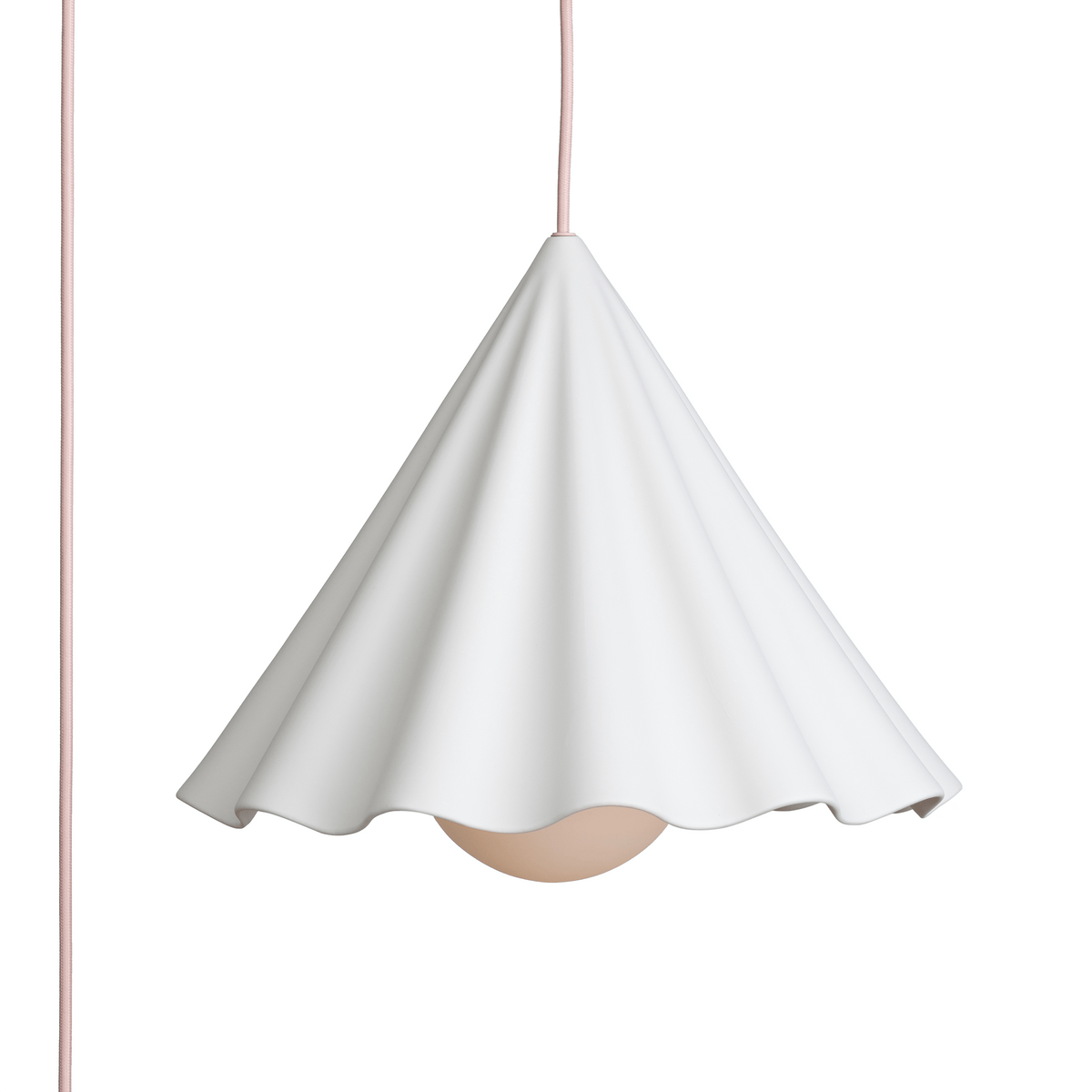 Fleur No. 12 plug-in porcelain pendant light, raw porcelain shade with Quartz cord and hardware