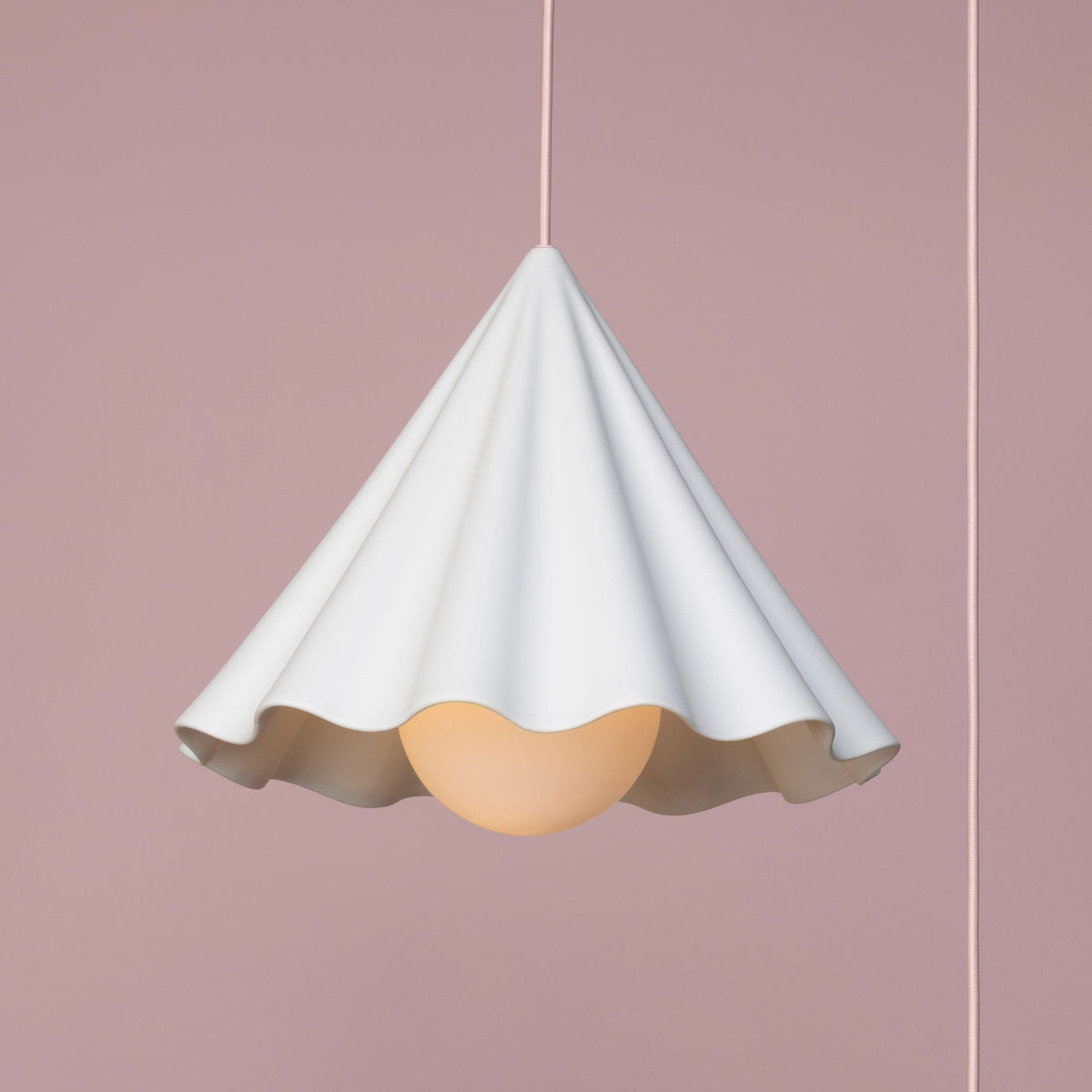 Fleur No. 12 plug-in porcelain pendant light with Quartz cord and hardware, fluted raw porcelain shade