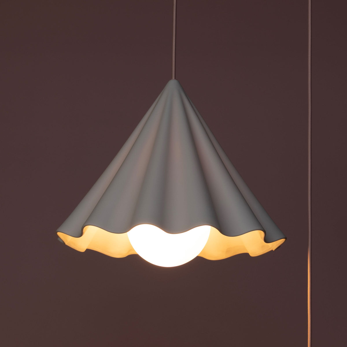 Fleur No. 12 plug-in porcelain pendant light with Quartz cord and hardware, fluted raw porcelain shade
