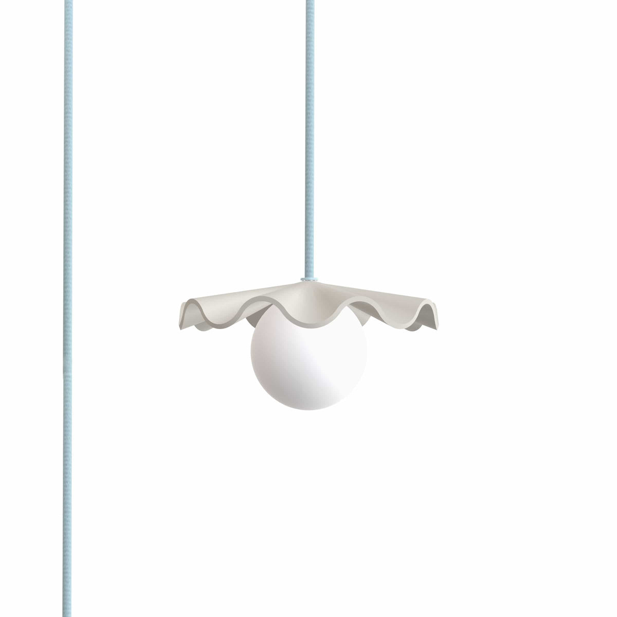 Fleur No. 1 plug-in porcelain mini pendant light with Shale cord and hardware, raw porcelain shade