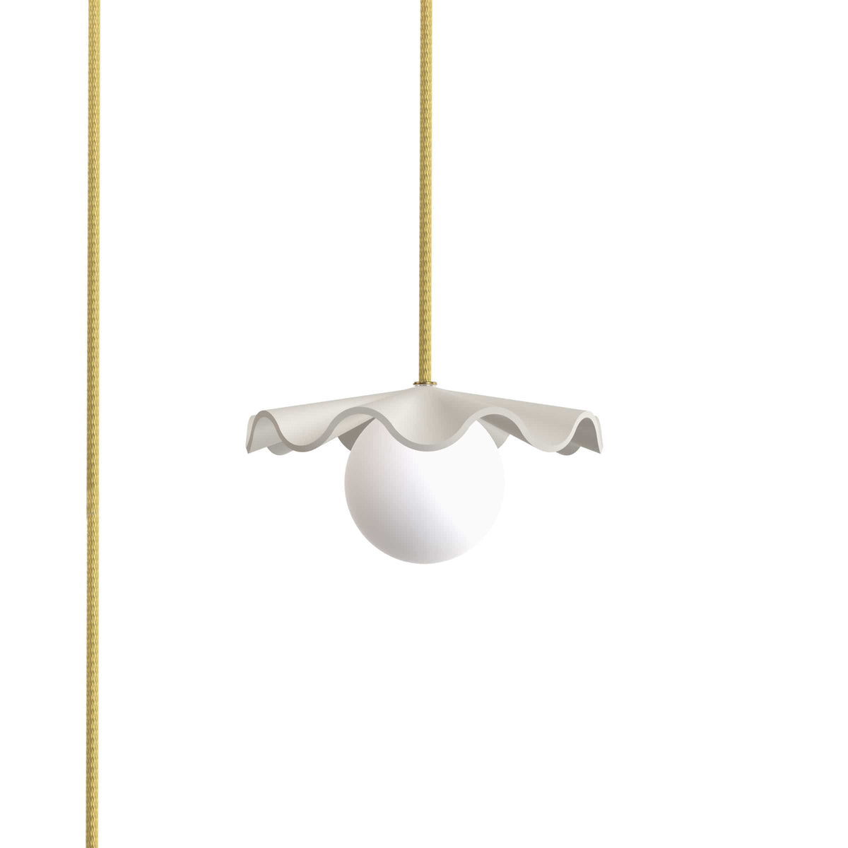 Fleur No. 1 plug-in porcelain mini pendant light with Brass cord and hardware, raw porcelain shade