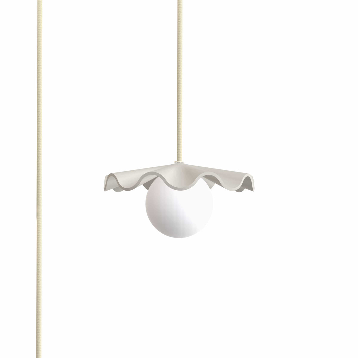 Fleur No. 1 plug-in porcelain mini pendant light with Pale Yellow cord and hardware, raw porcelain shade