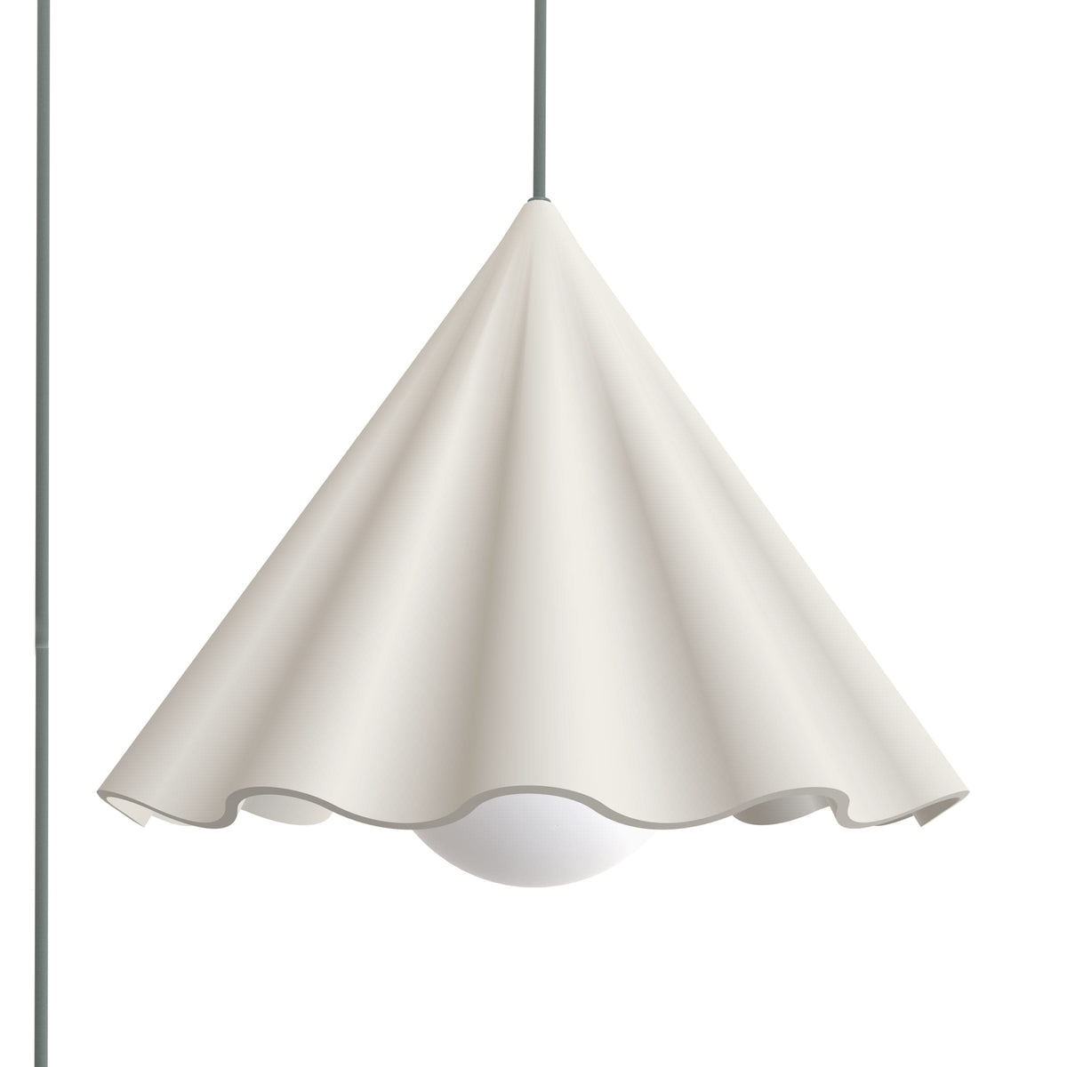 Fleur No. 12 plug-in porcelain pendant light with Sage cord and hardware, raw porcelain shade