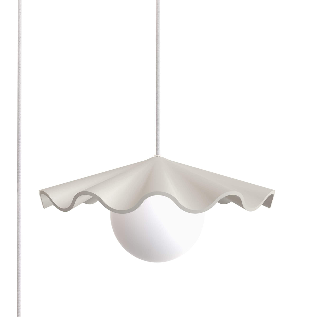 Fleur No. 3 plug-in porcelain pendant light with Linen cord and hardware, raw porcelain shade