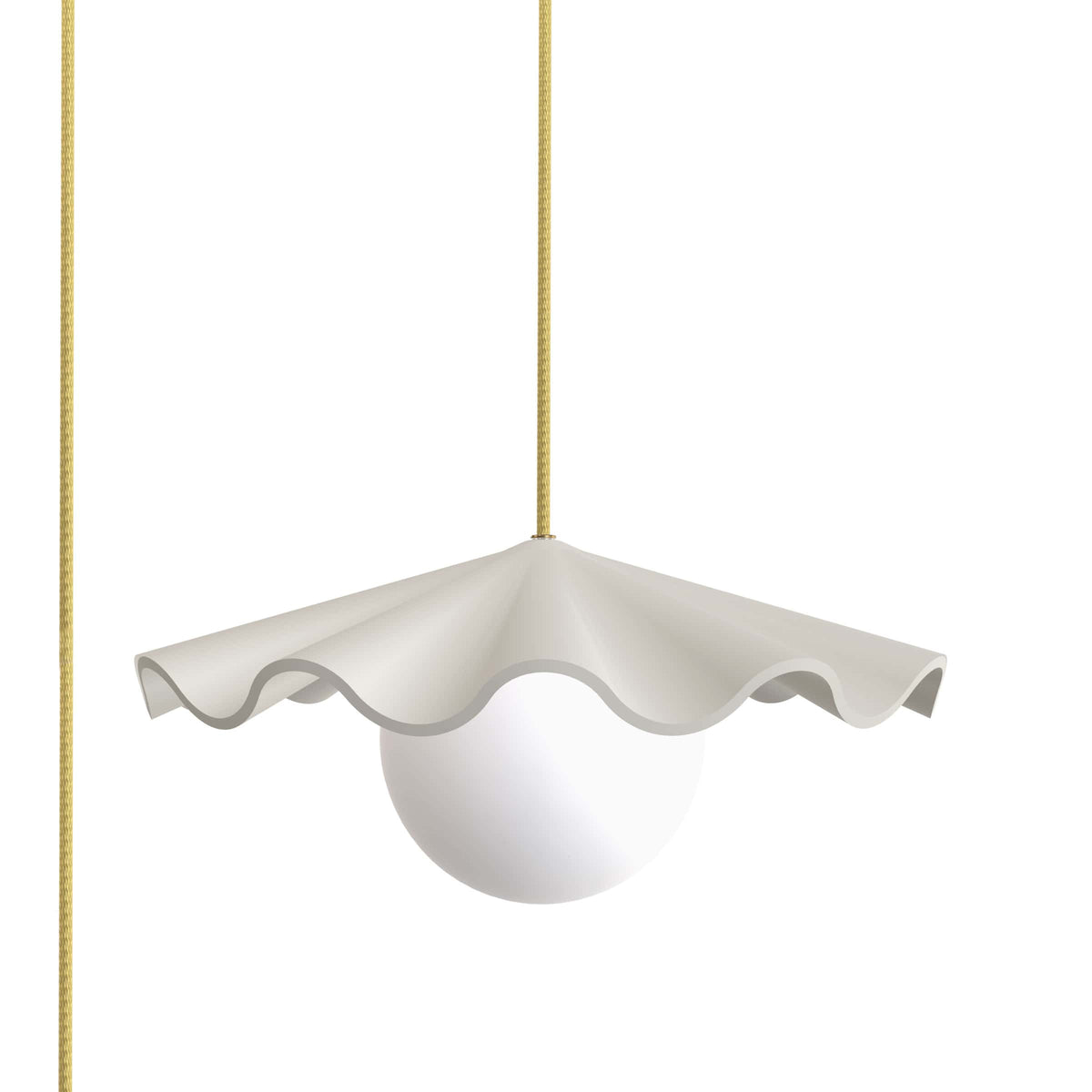 Fleur No. 3 plug-in porcelain pendant light with Brass cord and hardware, raw porcelain shade