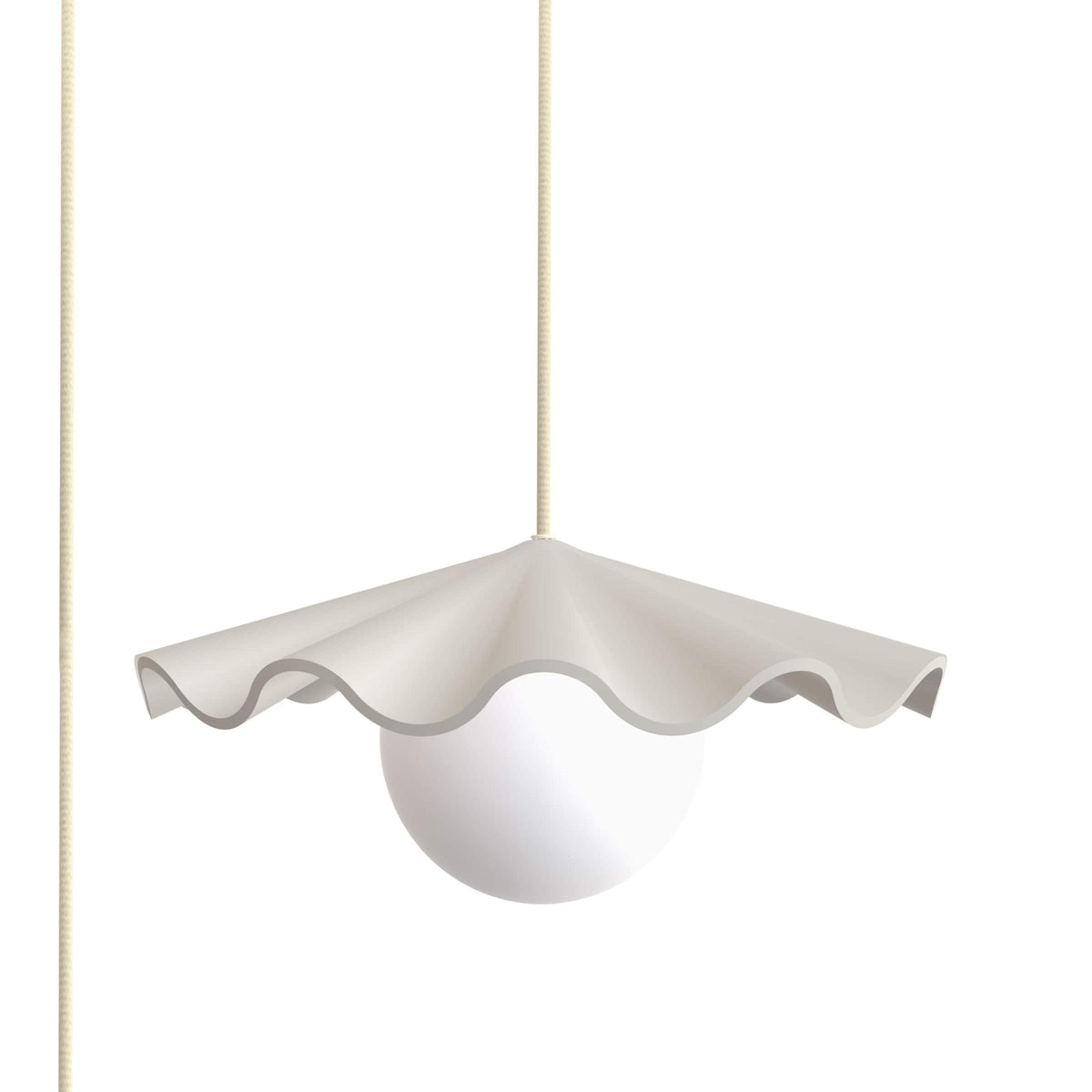 Fleur No. 3 plug-in porcelain pendant light with Pale Yellow cord and hardware, raw porcelain shade
