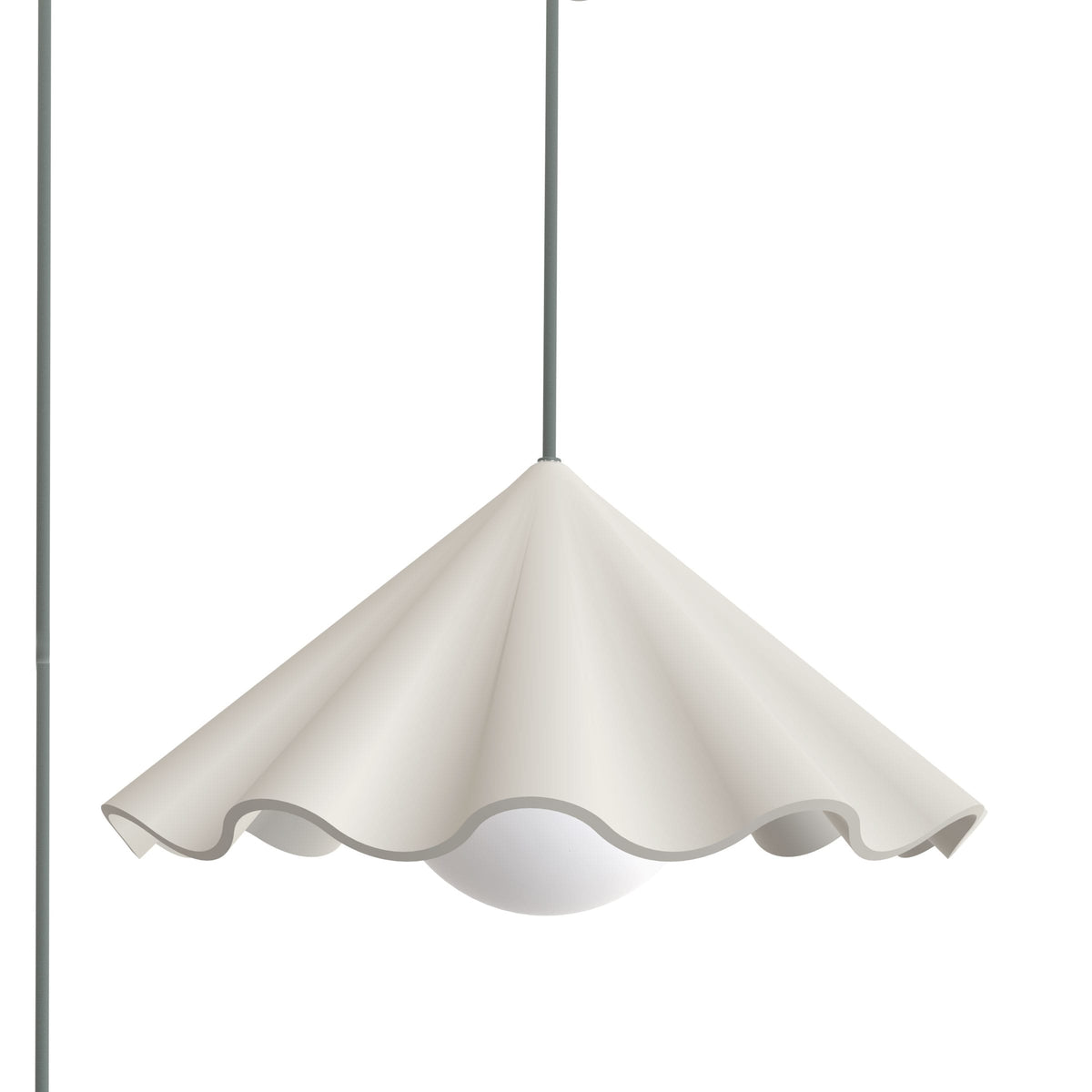 Fleur No. 7 plug-in porcelain pendant light with Sage cord and hardware, raw porcelain shade
