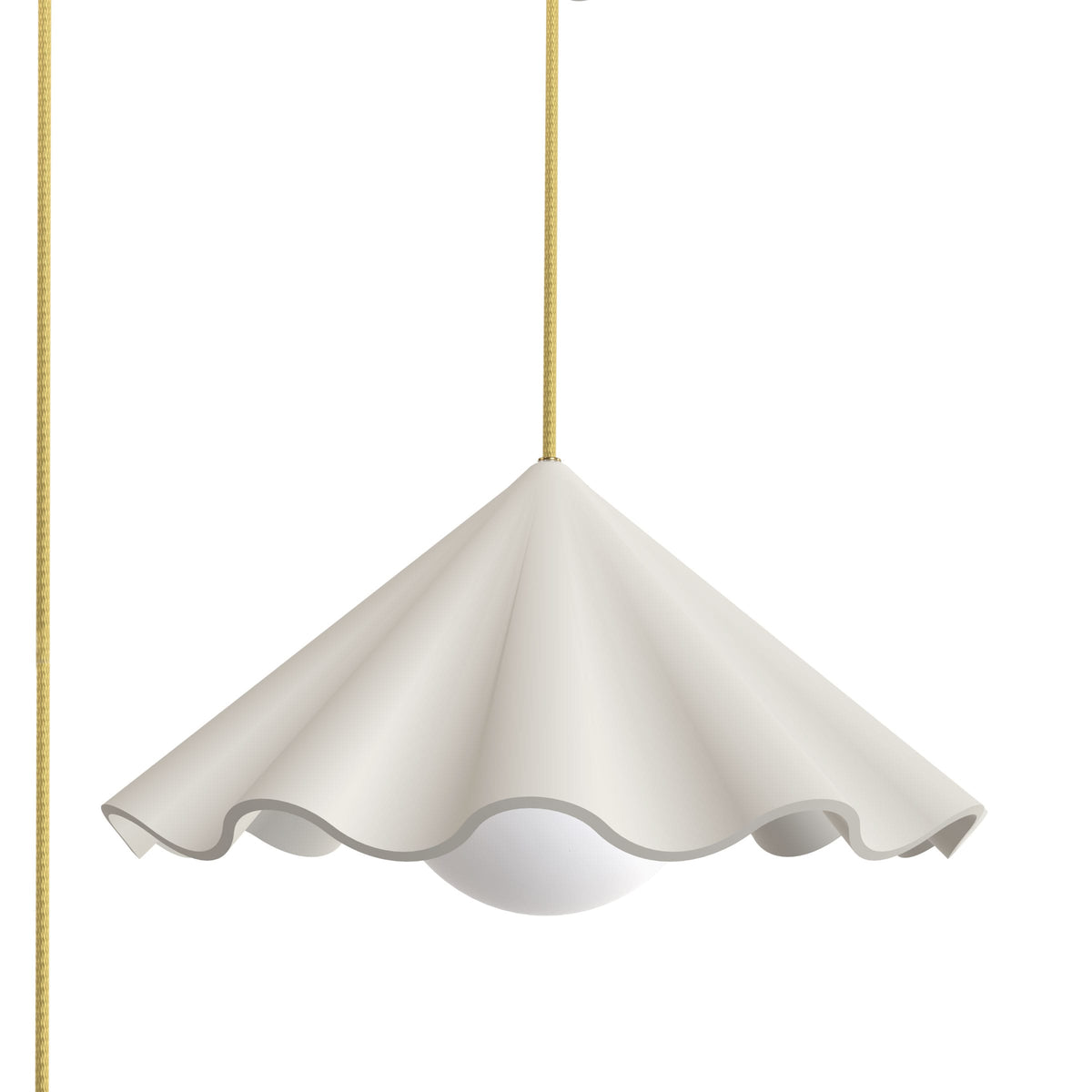 Fleur No. 7 plug-in porcelain pendant light with Brass cord and hardware, raw porcelain shade