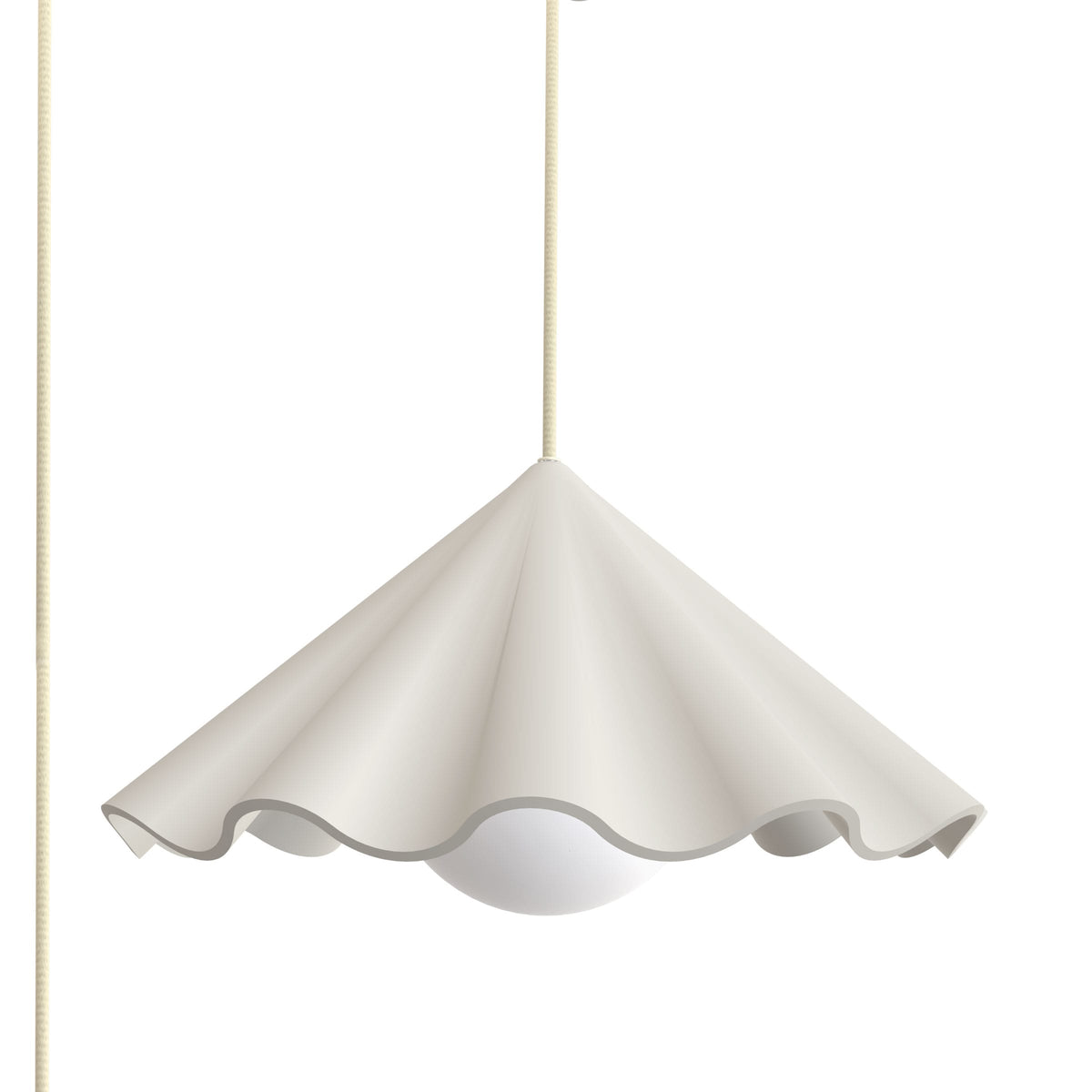 Fleur No. 7 plug-in porcelain pendant light with Pale Yellow cord and hardware, raw porcelain shade