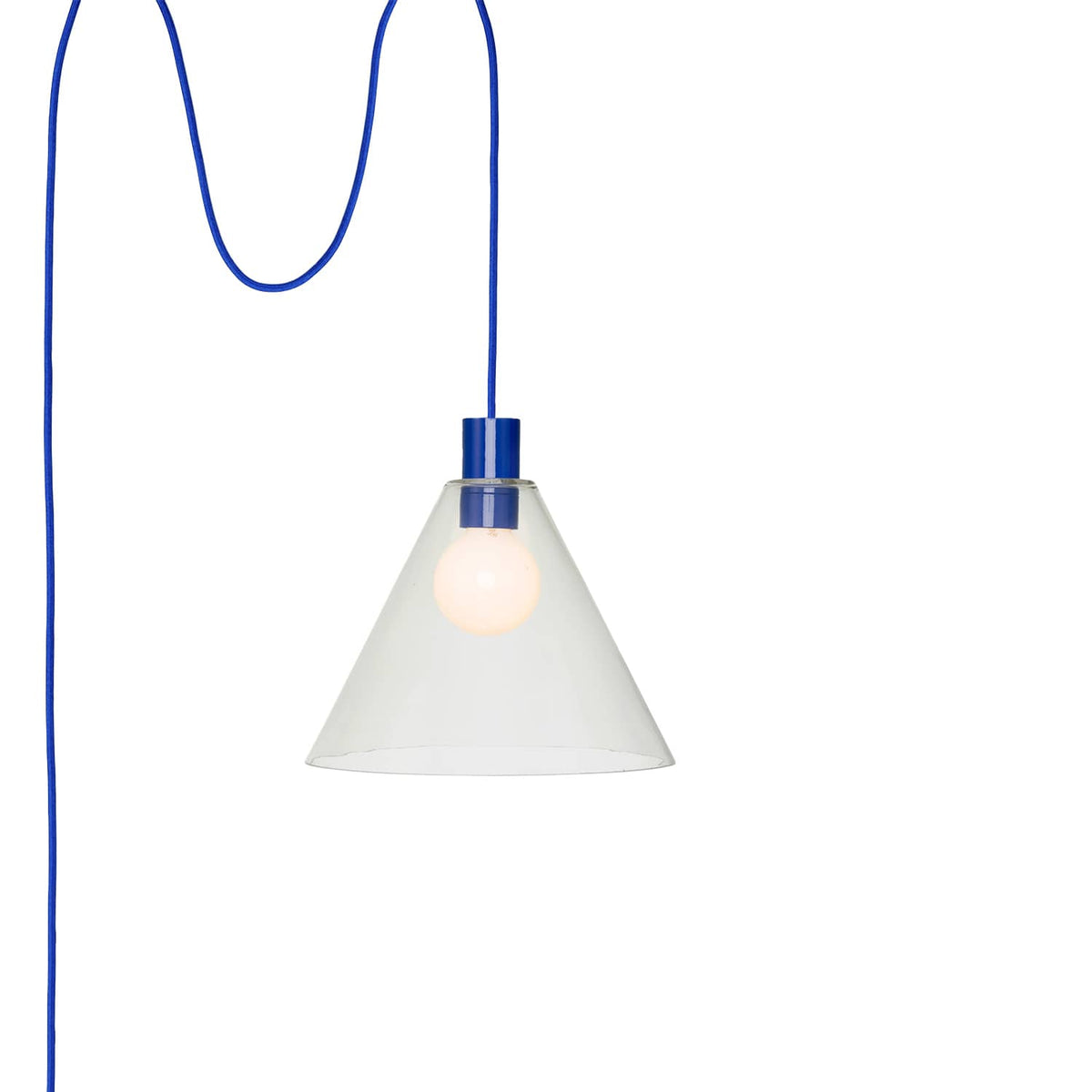 Glass Cone 11in AiO Plug-In Pendant - Chroma Studio Ultramarine / Clear