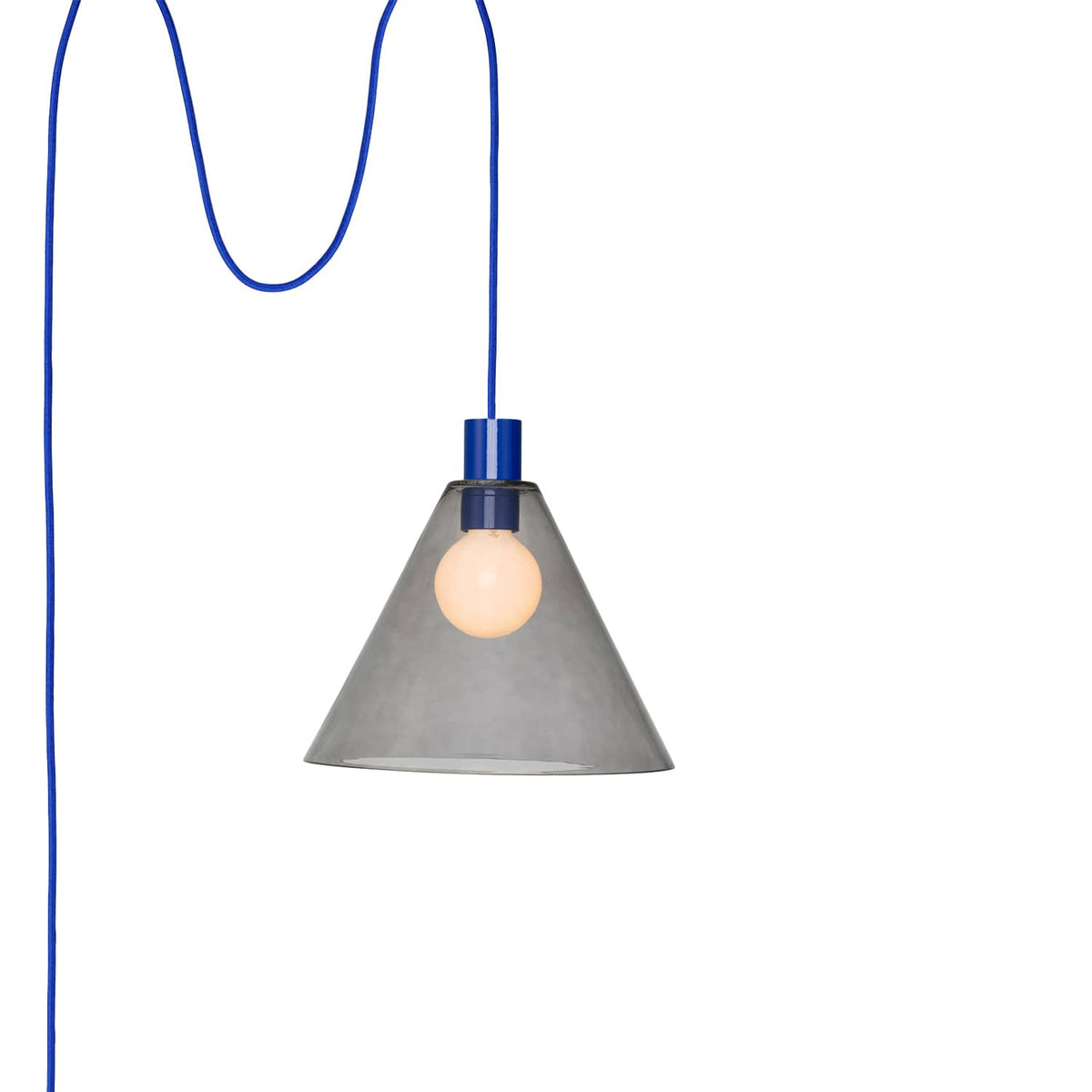 Glass Cone 11in AiO Plug-In Pendant - Chroma Studio Ultramarine / Smoke