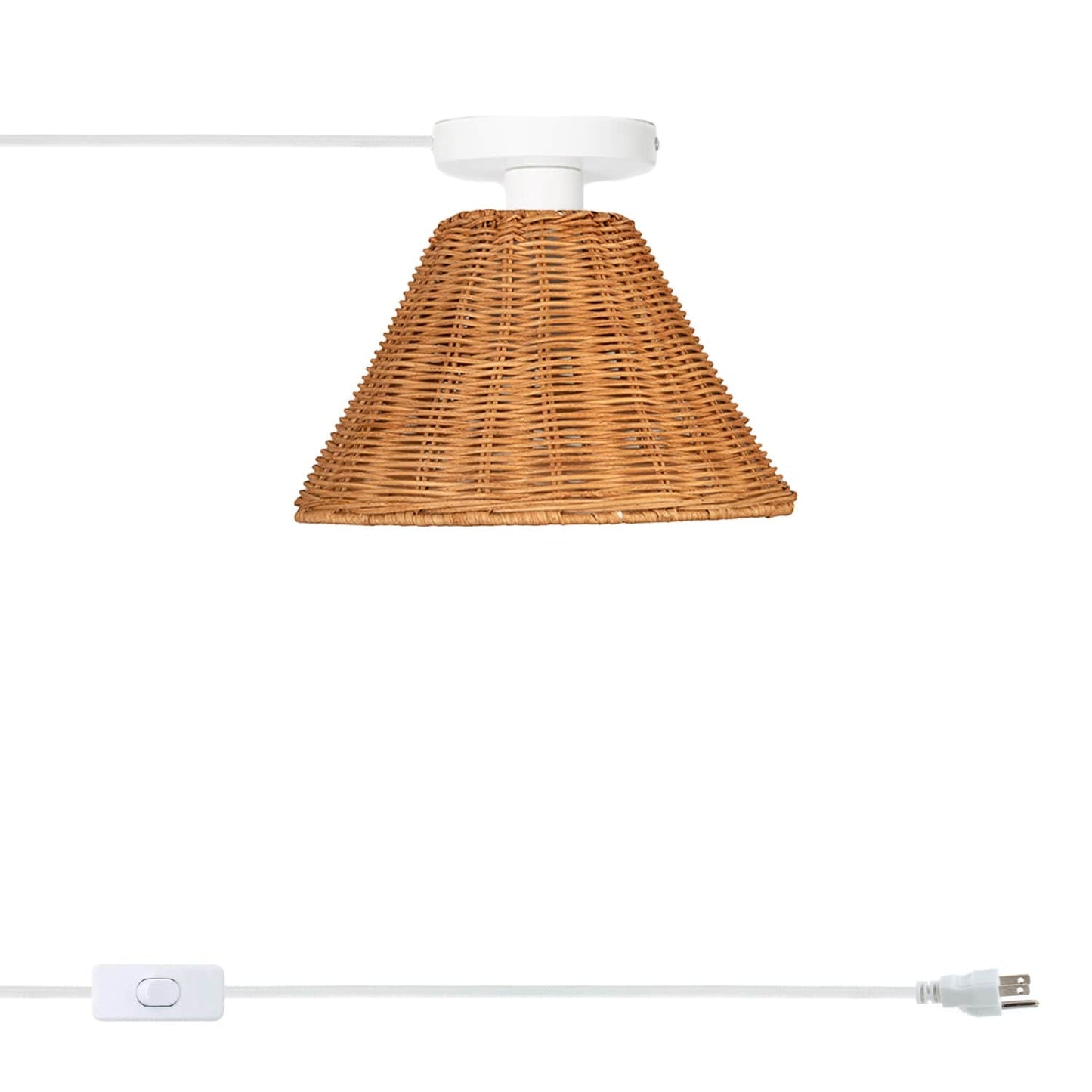 Wicker Empire Shade Button Plug-In Flush Mount
