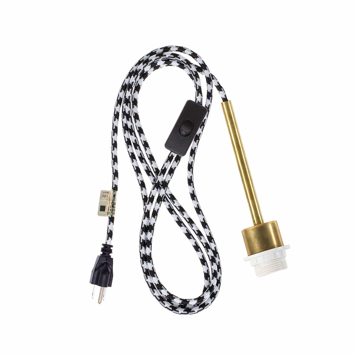Pendulum Shade Ready Chroma Plug-In Cord Set Brass / Black and White Houndstooth