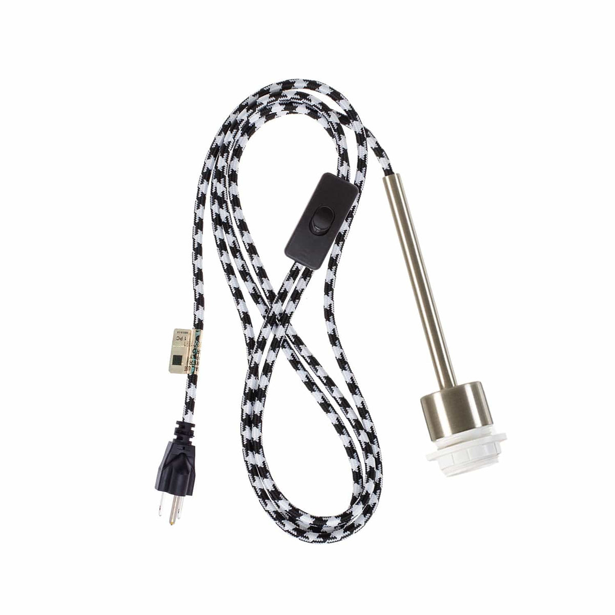 Pendulum Shade Ready Chroma Plug-In Cord Set Brushed Nickel / Black and White Houndstooth