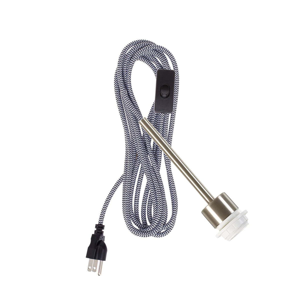 Pendulum Shade Ready Chroma Plug-In Cord Set Brushed Nickel / Black & White ZigZag