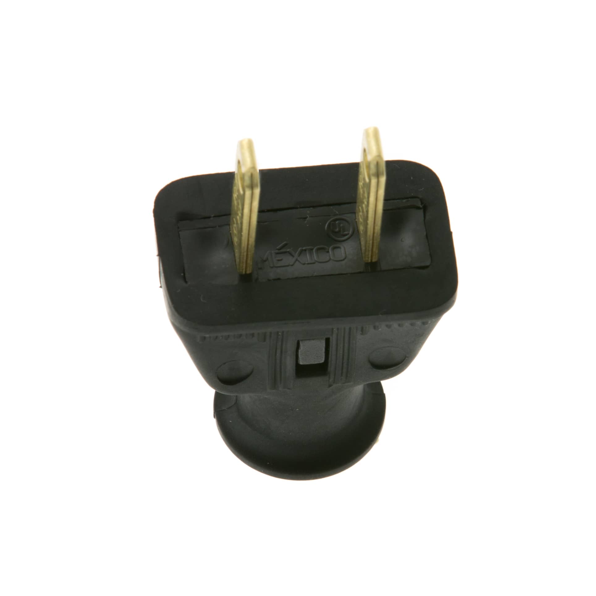 2 Prong Electrical Plug - Black rubber shell, polarized male plug connector