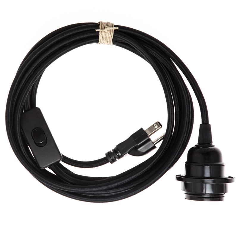 Plug-In Pendant Light - Black Cloth Covered Cord