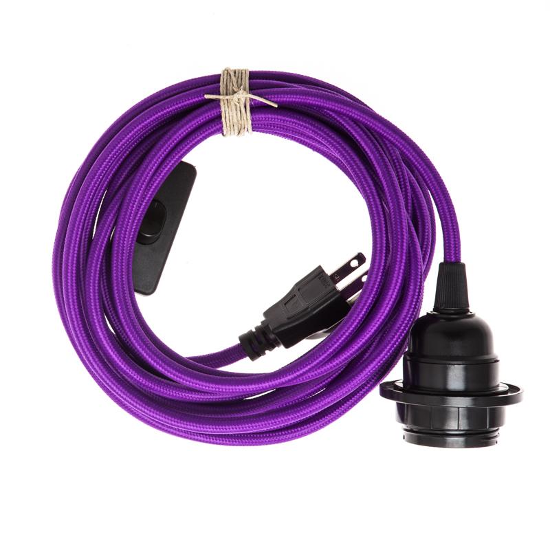 Plug-In Pendant Light - Purple Cloth Covered Electrical Wire