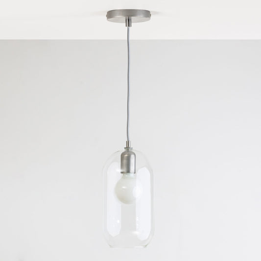 Glass Pill Fixed Shade Ceiling Pendant Raw Metal / Clear