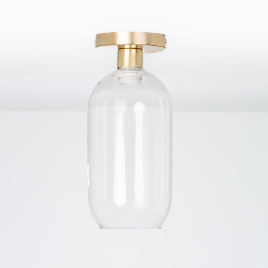Glass Pill Button Flush Mount Solid Raw Brass / Clear