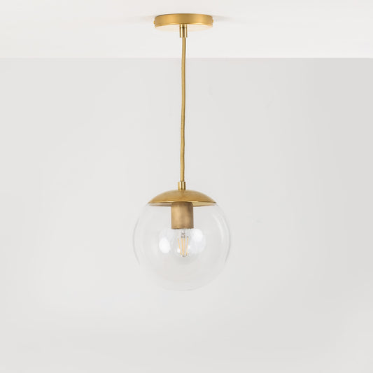 Mod Glass Globe Ceiling Pendant | 8” Raw Brass / Clear