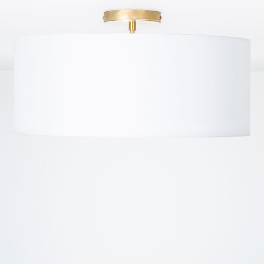 Post Fabric Drum Shade Flush Mount Pendant 2 Inch / Raw Brass / White