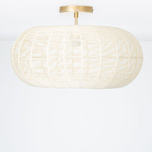 Post Drum String Shade Flush Mount Pendant 2 Inch / Raw Brass / Natural