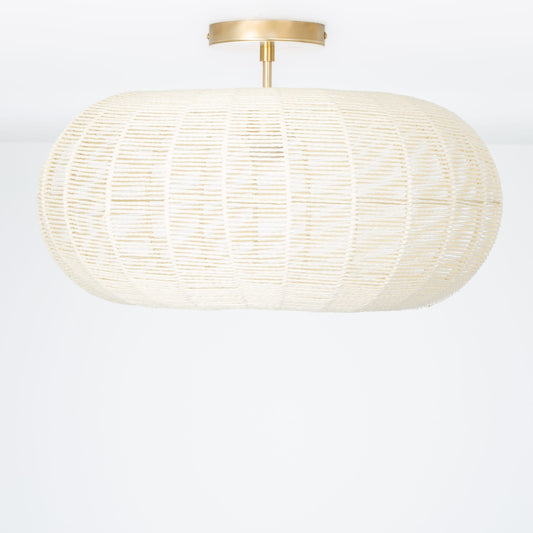 Post Drum String Shade Flush Mount Pendant 2 Inch / Raw Brass / Natural