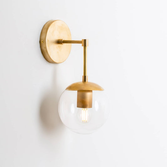 Mod Glass Globe Solo Sconce Solid Raw Brass / Clear / Medium