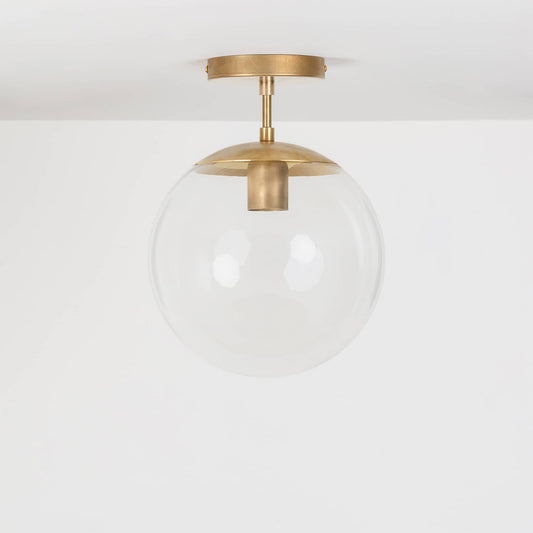 Mod Glass Globe Post Flush Mount Pendant - 10inch Raw Brass / 2 Inch / Clear